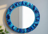 Blue Agate & Lapis Wall Mirror for Home Decor, Gemstone Inlay Mirror, Handmade Luxury Wall Art, Crystal Mirror for Living Room or Entryway Unique Handicrafts IND